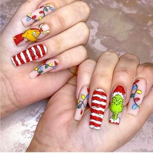 Christmas Nails Grinch Nails Press on Nails Glue on Nails Artificial Nails